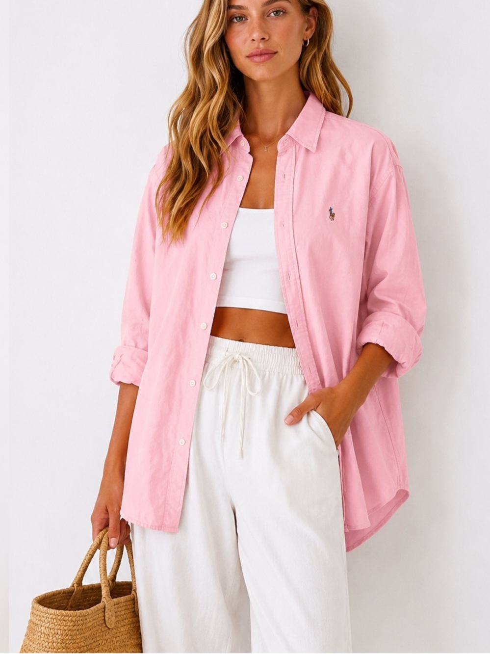 VTG Ralph Lauren Button down Pink Pony | Oversized Overshirt Coastal preppy XL